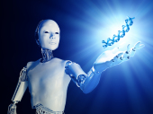 Robot holding DNA, illustration