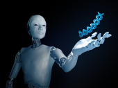 Robot holding DNA, illustration